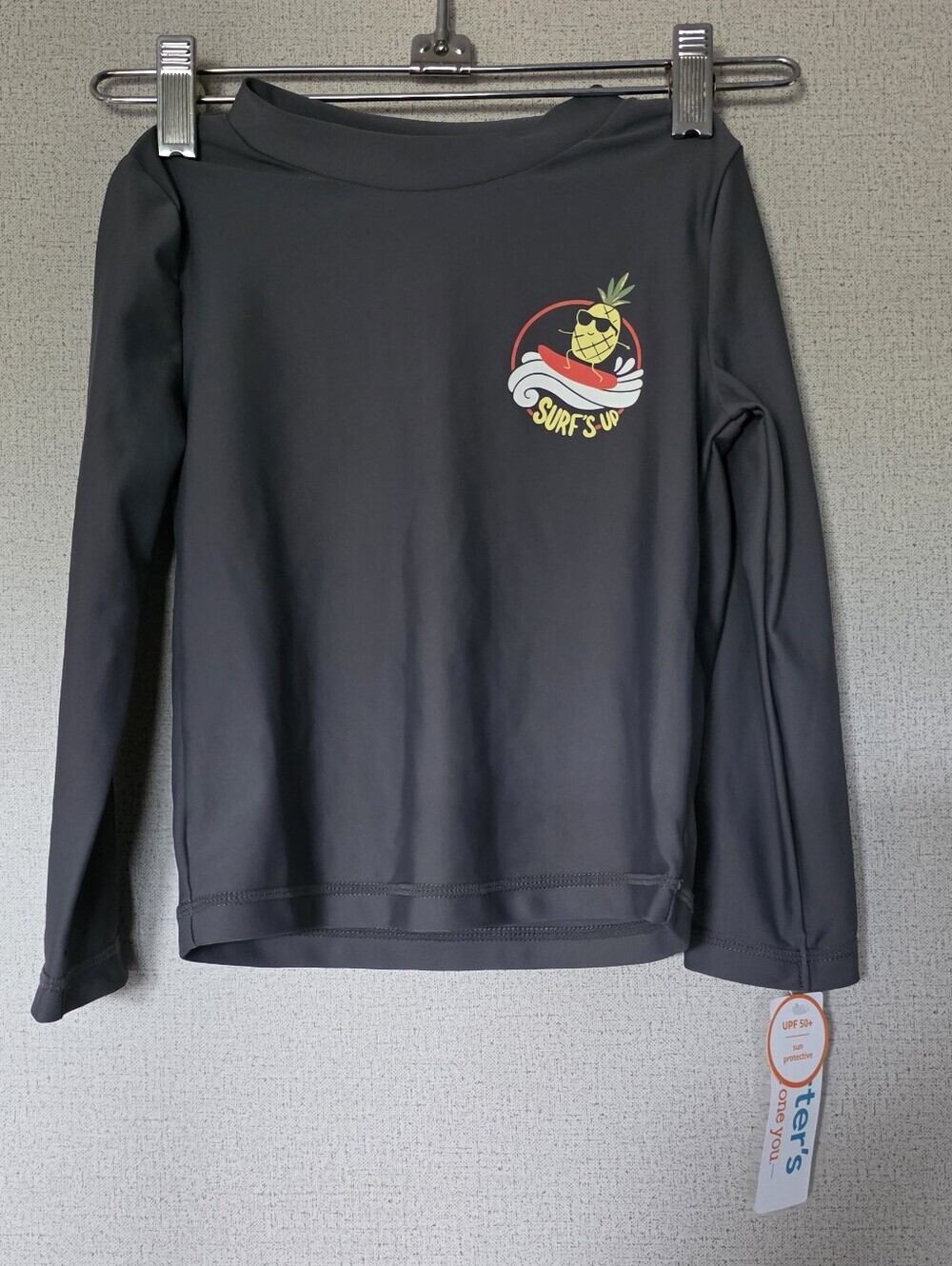 Carter's Boys Charcoal Gray Long Sleeve Rash Guard with Pineapple Surf Graphic
